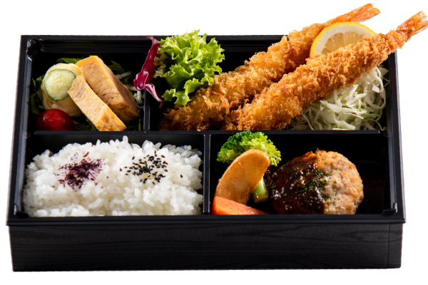 豚ローズポーク入りハンバーグ＆Ｗ海老フライ弁当